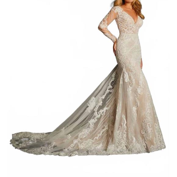 NEW CHRISTINA WU long sleeve wedding gown in ivory/nude